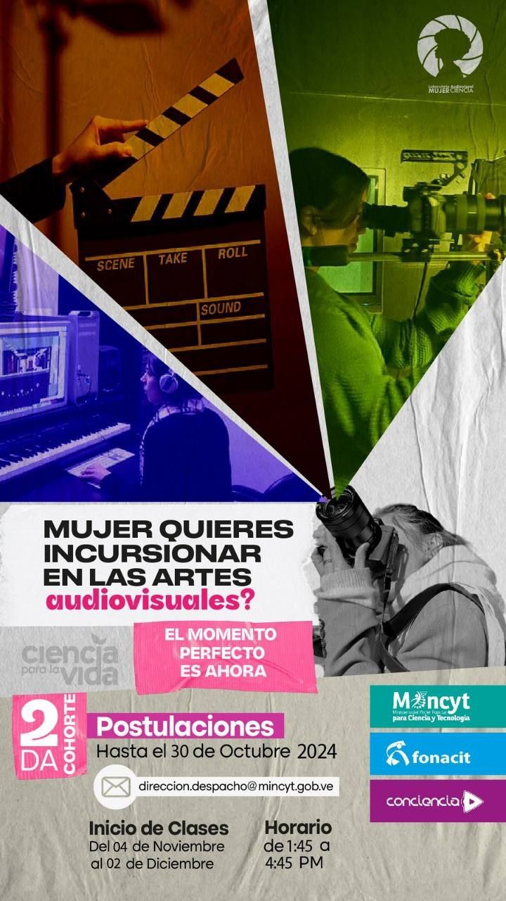 Mincyt invita a mujeres a participar en taller de producción audiovisual.